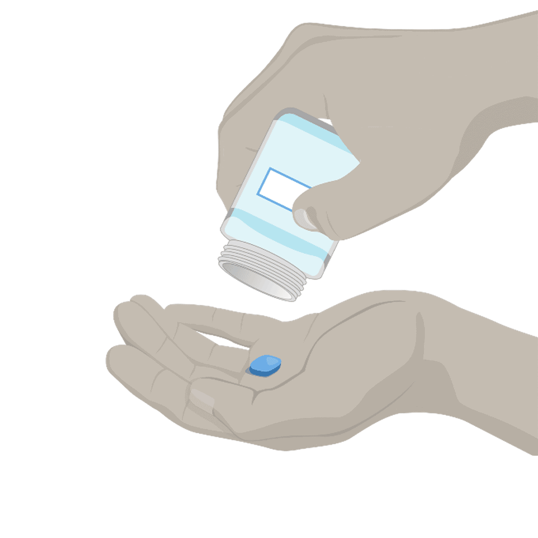 illustration_oral-medications Illustration of hands tipping a blue pill out of a bottle